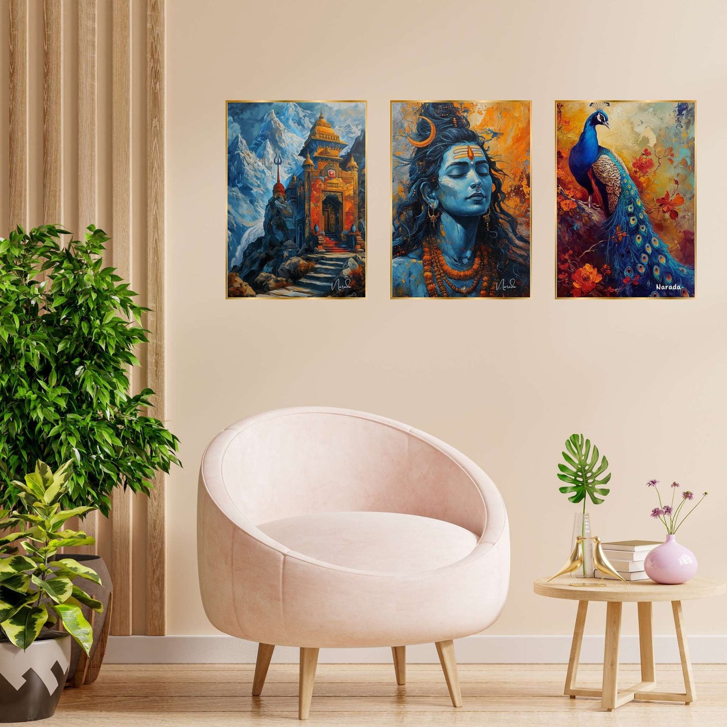 Set of Three Wall Paintings for Wall Dacoration Golden Framed Wall Paintings for Living Room & Bedroom Wall Art for Home Decoration & Office Wall Décor (24×18 inch CH-GD3-8)