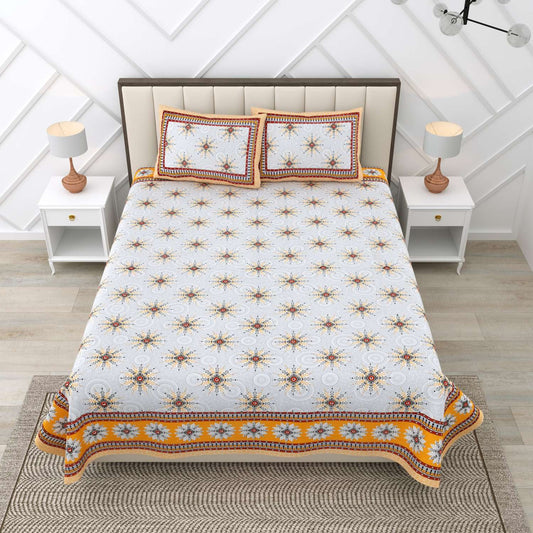 100% Pure Cotton Traditional Printed Bedsheet for Double Bed King Size Bedsheet with 2 Pillow Covers