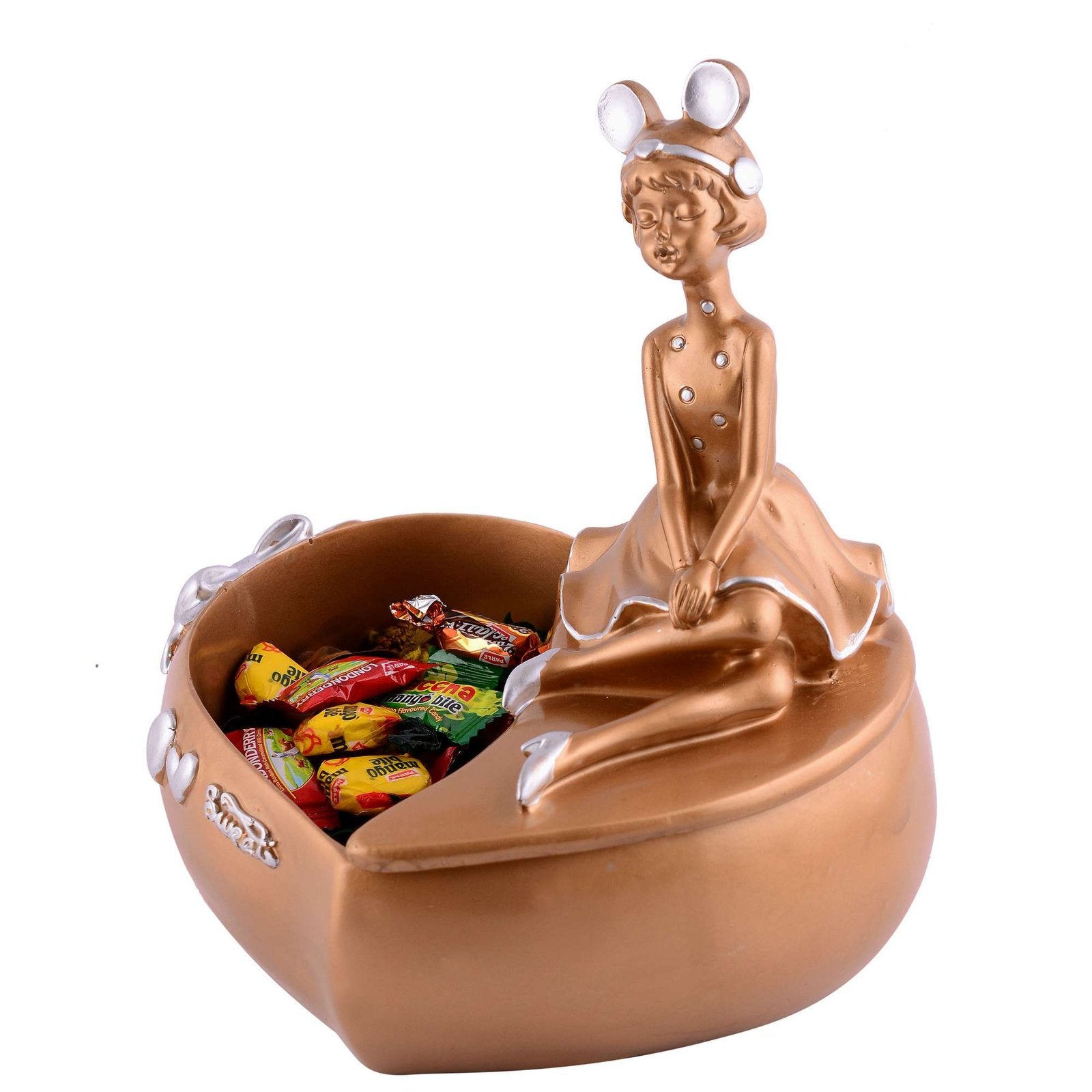 LADY with Basket golden Showpiece for Home Decor Showpiece | Girl Basket Showpiece & Office Decor Showpiece