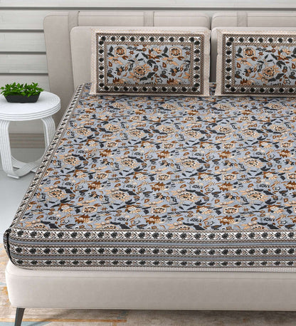 100% Pure Cotton Traditional Printed Bedsheet for Double Bed King Size Bedsheet with 2 Pillow Covers