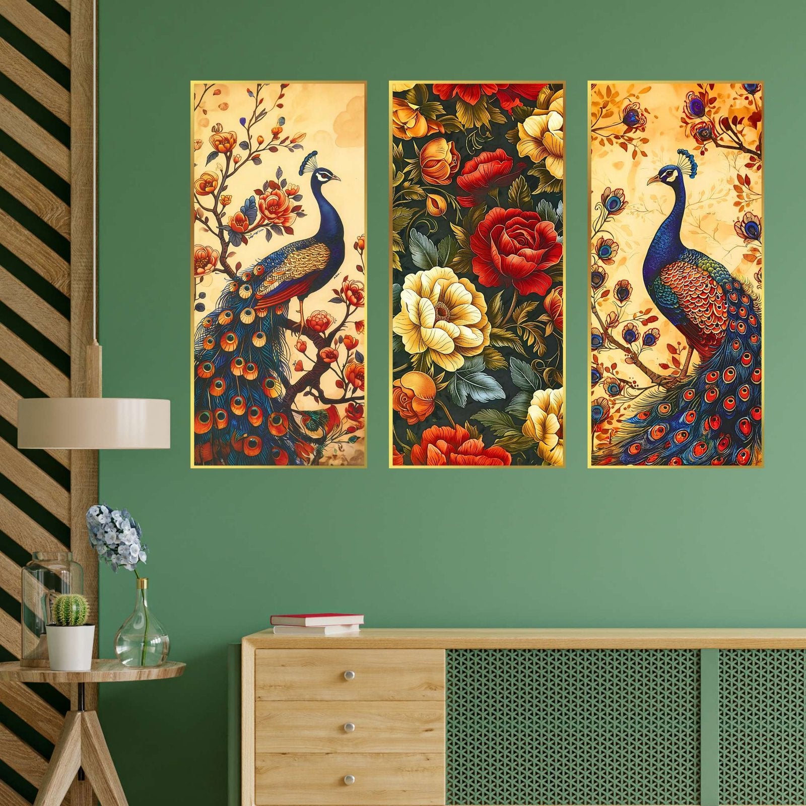 Set of Three large Wall Paintings for Wall Dacoration Golden Framed Wall Paintings for Living Room & Bedroom Wall Art for Home Decoration & Office Wall Décor (14×11 inch CH-LGD3-5)