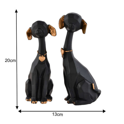 Black Golden Set of 2 Cute Dog Statues