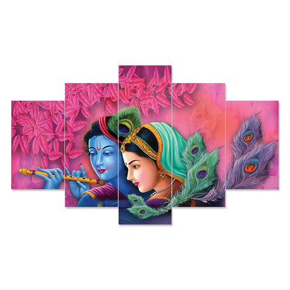 Radhe Krishna Set of Five 3D Framed Paintings for Wall Decoration – Ideal for Home, Living Room, and Bedroom (75 x 43 CM)
