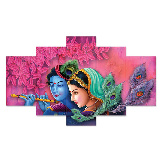 Radhe Krishna Set of Five 3D Framed Paintings for Wall Decoration – Ideal for Home, Living Room, and Bedroom (125 x 60 CM)