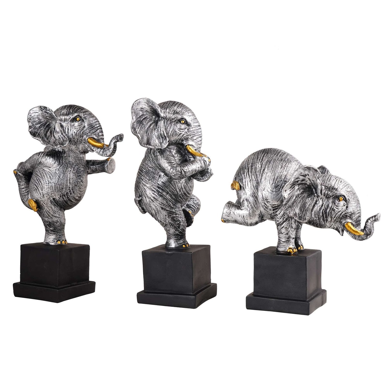 Polyresin Elephant Showpiece Statue and Artifacts for Home Decor, Living Room, Table Decoration for Gifting, Interiors and Diwali Decoration Silver (Set Of 3)