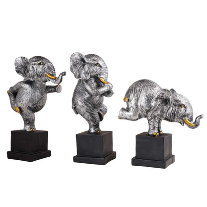 Polyresin Elephant Showpiece Statue and Artifacts for Home Decor, Living Room, Table Decoration for Gifting, Interiors and Diwali Decoration Silver (Set Of 3)