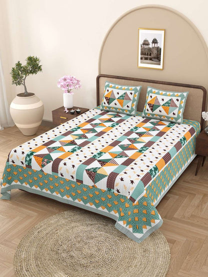 100% Pure Cotton Traditional Printed Bedsheet for Double Bed King Size Bedsheet with 2 Pillow Covers