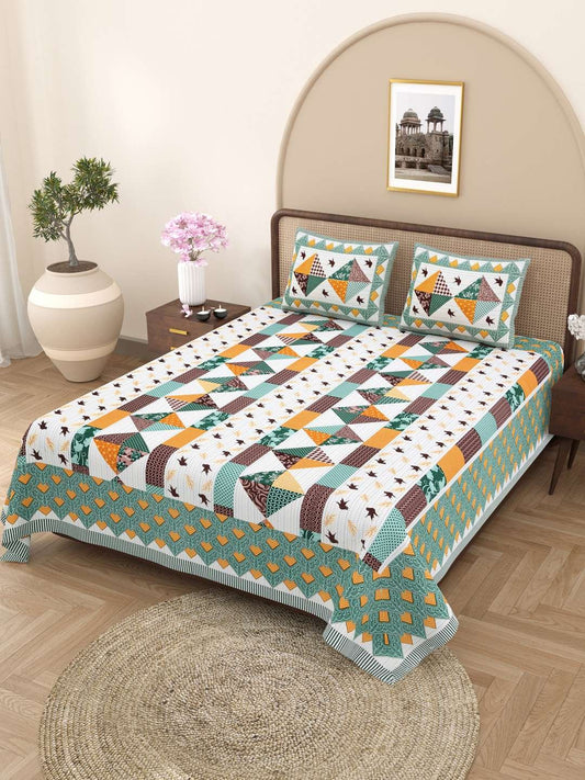 100% Pure Cotton Traditional Printed Bedsheet for Double Bed King Size Bedsheet with 2 Pillow Covers