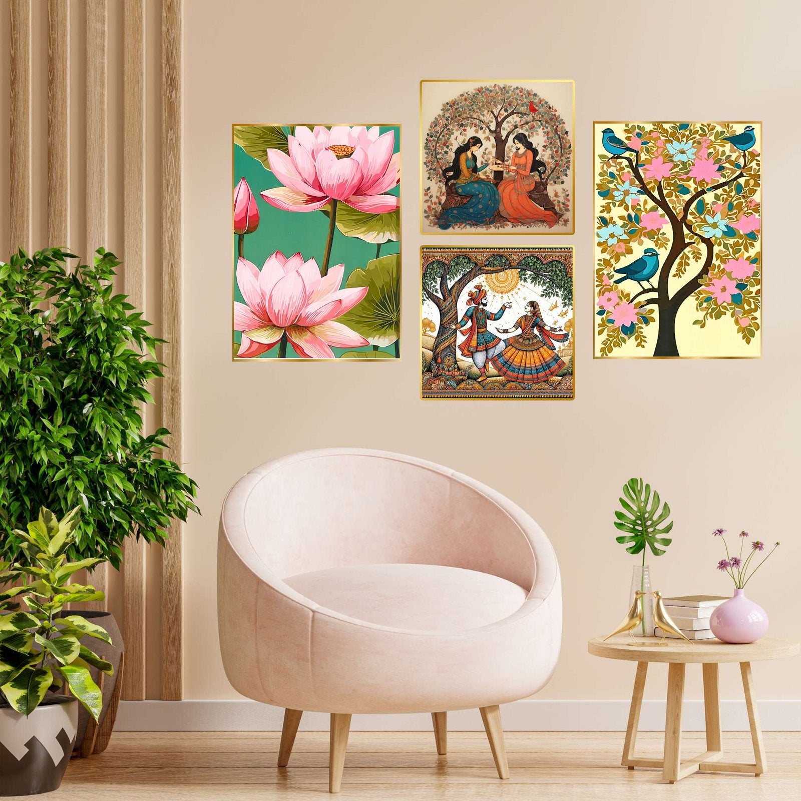 Set of Four Wall Paintings for Wall Dacoration Golden Framed Wall Paintings for Living Room & Bedroom Wall Art for Home Decoration & Office Wall Décor (13×10 inch CH-GD4-11)