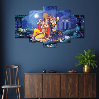 Radhe Krishna Set of Five 3D Framed Paintings for Wall Decoration – Ideal for Home, Living Room, and Bedroom (75 x 43 CM)