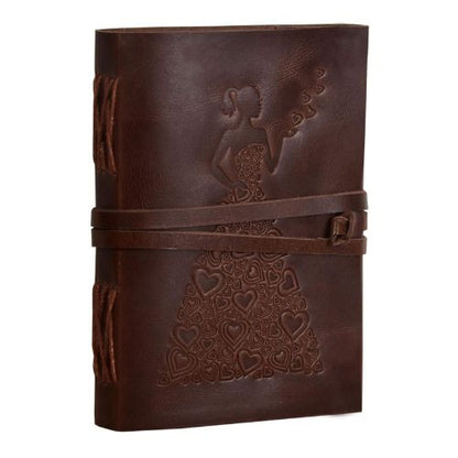 CraftShades – Leather Diary – Princess with Heart Embossed Diary Vintage Artist Sketchbook, Scrapbook, Drawing & Writing Diary with Leather Bound Plain Paper 5 X 7 inch (Dark Princess)