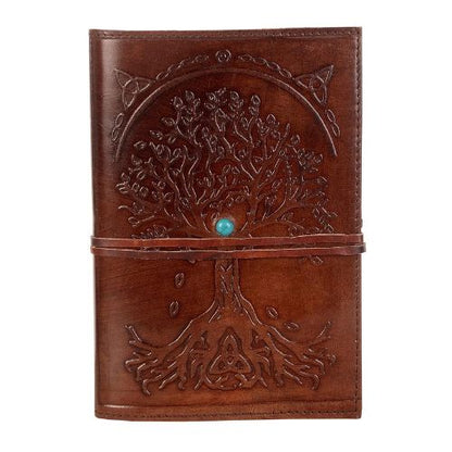 CraftShades – Refillable Leather Diary – Feather with Birds, Leaf of Tree Embossed with Quote 125 GSM Plain 200 Papers Notepad for Men and Women – Size 6 x 8.5 Inch (Tree Embossed)