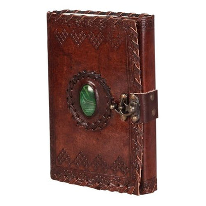 CraftShades – Leather Diary with Antique Green Stone Handmade Leather Bound Diary for Men and Women Unlined 5×7 inches Size 200 Pages Travel Diary with Antique Lock Best Choice of Gift for Raksha Bandhan Day (Green Stone)