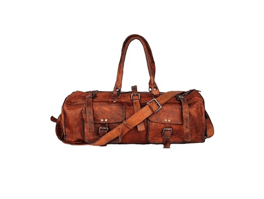 Craftshades – 3 Outer Pockets 24″ (Expandable) Edge Handcrafted Duffle Goat Leather Bag | 100% Genuine Leather