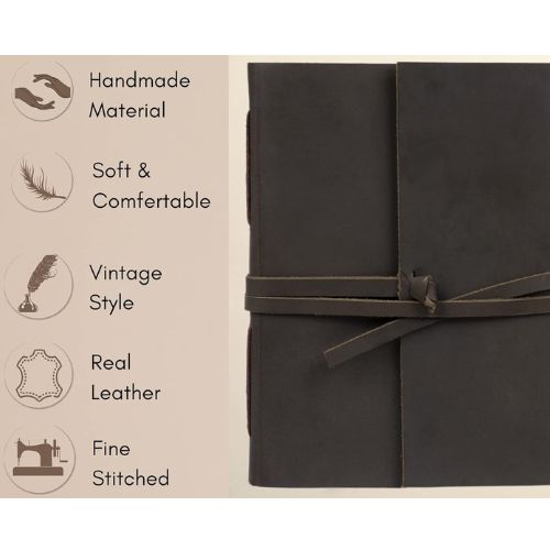 CraftShades – Handmade Vintage Leather Diary with Plain Paper for Men and Women, Raksha Bandhan Gift as Art Sketchbook, Travel Diary and Notebooks to Write, Best Rakhi Gift – 6 x 8 Inches – (Dark Brown)