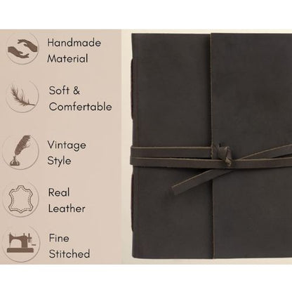 CraftShades – Handmade Vintage Leather Diary with Plain Paper for Men and Women, Raksha Bandhan Gift as Art Sketchbook, Travel Diary and Notebooks to Write, Best Rakhi Gift – 6 x 8 Inches – (Dark Brown)