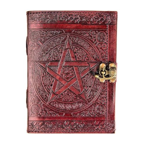 Craftshades -Handmade Leather Diary Embossed with star, journey & double wolf Diary with Antique Lock for Artist Sketchbook, Scrapbook, Drawing, Writing etc .Size 5 * 7 inch 