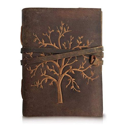 CraftShades – Tree Embossed Leather Diary, Brown Colour Antique Handmade Leather Bound Notepad for Men and Women 7 x 5 Inches, Gift for any one (VINTAGE TREE)