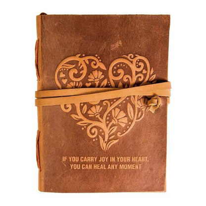 CraftShades – Leather Diary Heart with Quote Antique Handmade Leather Bound Notepad for Men and Women Unlined Paper Travel Diary and Notebooks to Write 7 x 5 Inches (Heart With Quote)