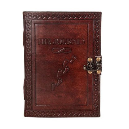 CraftShades-Handmade Leather Diary Embossed with star, journey & double wolf Diary with Antique Lock for Artist Sketchbook, Scrapbook, Drawing, Writing etc .Size 5 * 7 inch (THE JOURNEY)