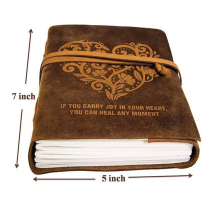CraftShades – Leather Diary Heart with Quote Antique Handmade Leather Bound Notepad for Men and Women Unlined Paper Travel Diary and Notebooks to Write 7 x 5 Inches (Heart With Quote)