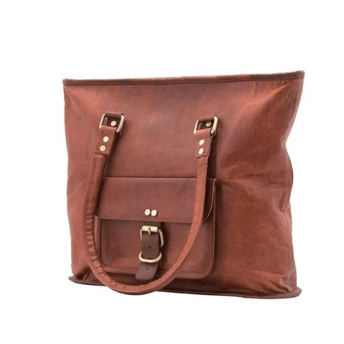 Craftshades – 13 inch Handcrafted Leather Women’s with pocket Tote Bag | 100% Genuine Leather