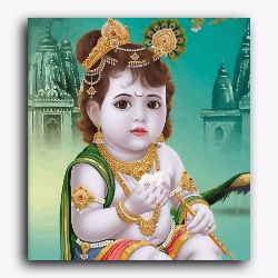 Shree Krishna with temple in background- Janmasthami