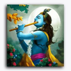 Shree Krishna playing flute under moonlight - Janmasthami