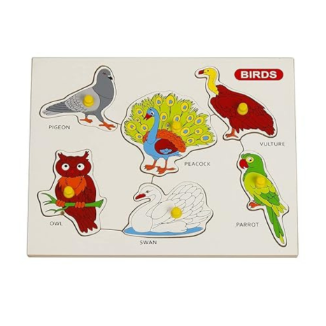 Dreamzberry Wooden Puzzles for Kids Colorful Bird Shape Kids Puzzle with Wooden Knob