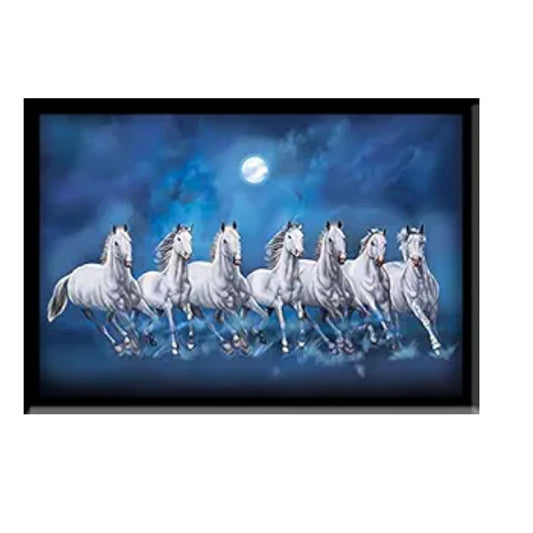 Lifehaxtore Seven Lucky Running Vastu Horses Art Framed Painting