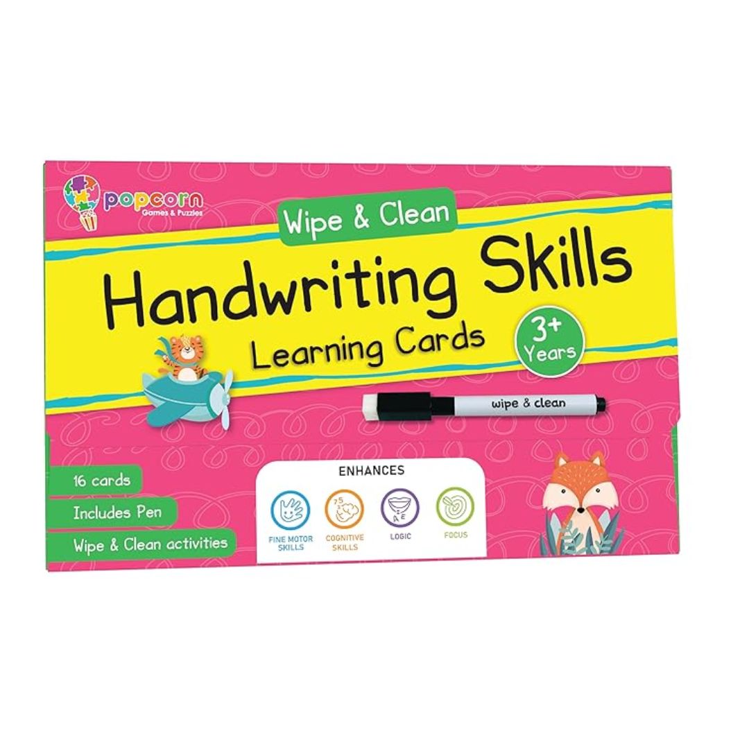 Popcorn Games & Puzzles Handwriting Skills Flash Cards for Kids Early Learning Reusable 16 Flashcards for 3+ Years