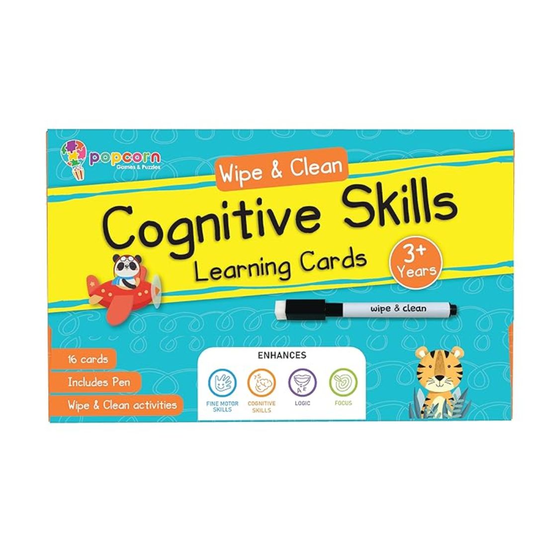 Popcorn Games & Puzzles Cognitive Skills Flash Cards for Kids Early Learning Reusable 16 Flashcards for 3+ Years