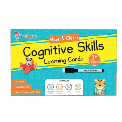 Popcorn Games & Puzzles Cognitive Skills Flash Cards for Kids Early Learning Reusable 16 Flashcards for 3+ Years