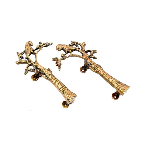 Two Moustaches Brass Parrot on Tree Design 8 Inches Brass Door Handle Pair
