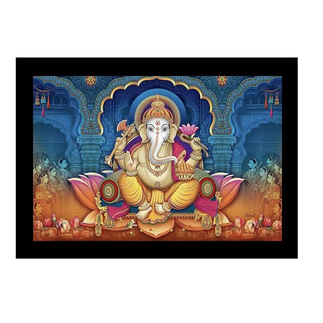 Lifehaxtore Lotus Ganesha Art Framed Painting
