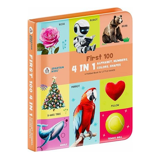 Spartan Kids My First Padded Board Book of 4-in-1 Alphabet Numbers Colors Shapes Children Ages 1-3 Years