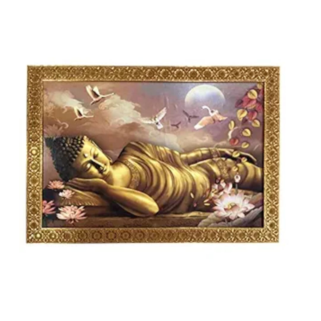 Lifehaxtore Buddha Art Framed Painting for Luck Prosperity Golden Buddha