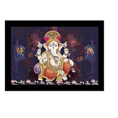 Lifehaxtore Lucky Pagdi Ganesha Religious Wooden Art Framed Painting