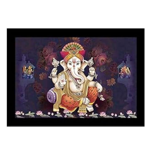 Lifehaxtore Lucky Pagdi Ganesha Religious Wooden Art Framed Painting