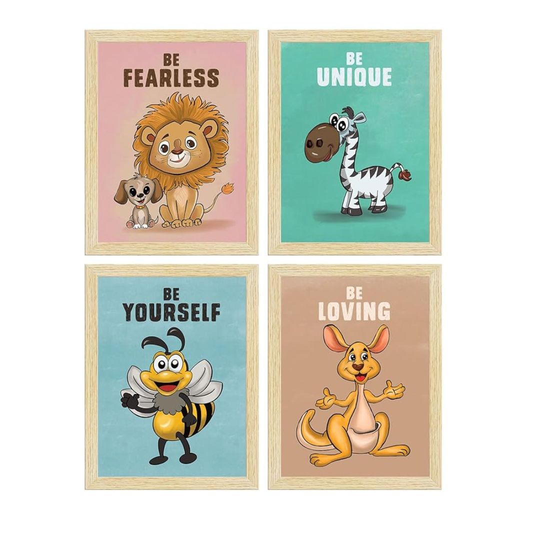 ArtX Wall Motivational Paintings Cute Animals Art Set Of 4