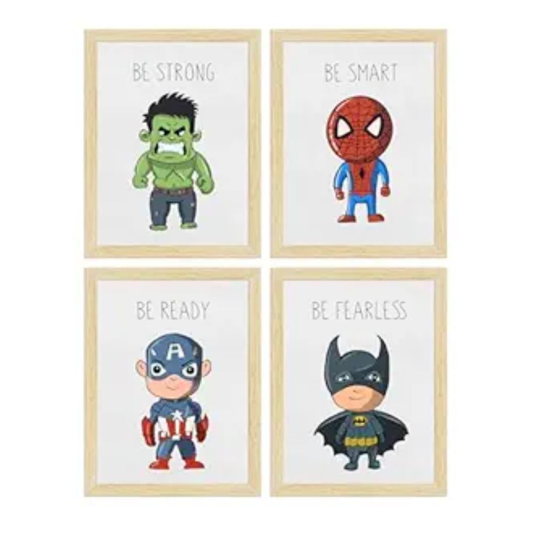 ArtX Wall Paintings Superheroes Kids Room Wall Frame Set Of 4