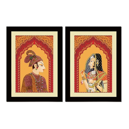 ArtX Paper Premium Rajasthani Bani Thani And Banna Traditional Wall Art Painting Set of 2