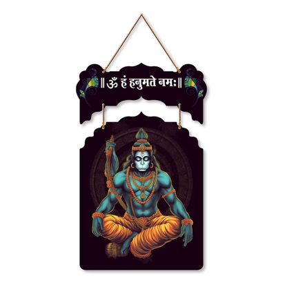 Spiritual Hanuman Wall Hanging Om Hanumate Namah Mantra Wooden Decor
