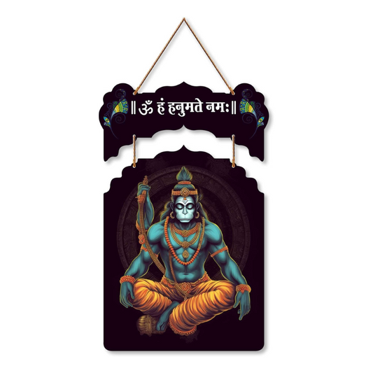 Spiritual Hanuman Wall Hanging Om Hanumate Namah Mantra Wooden Decor