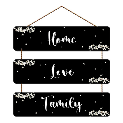Home Love Family Elegant Black Wooden Hanging Wall Decor