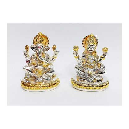 Gold Art India Gold and Silver Plated Laxmi Ganesha Pair Idol Laxmi Devi Gold and Silver Colour