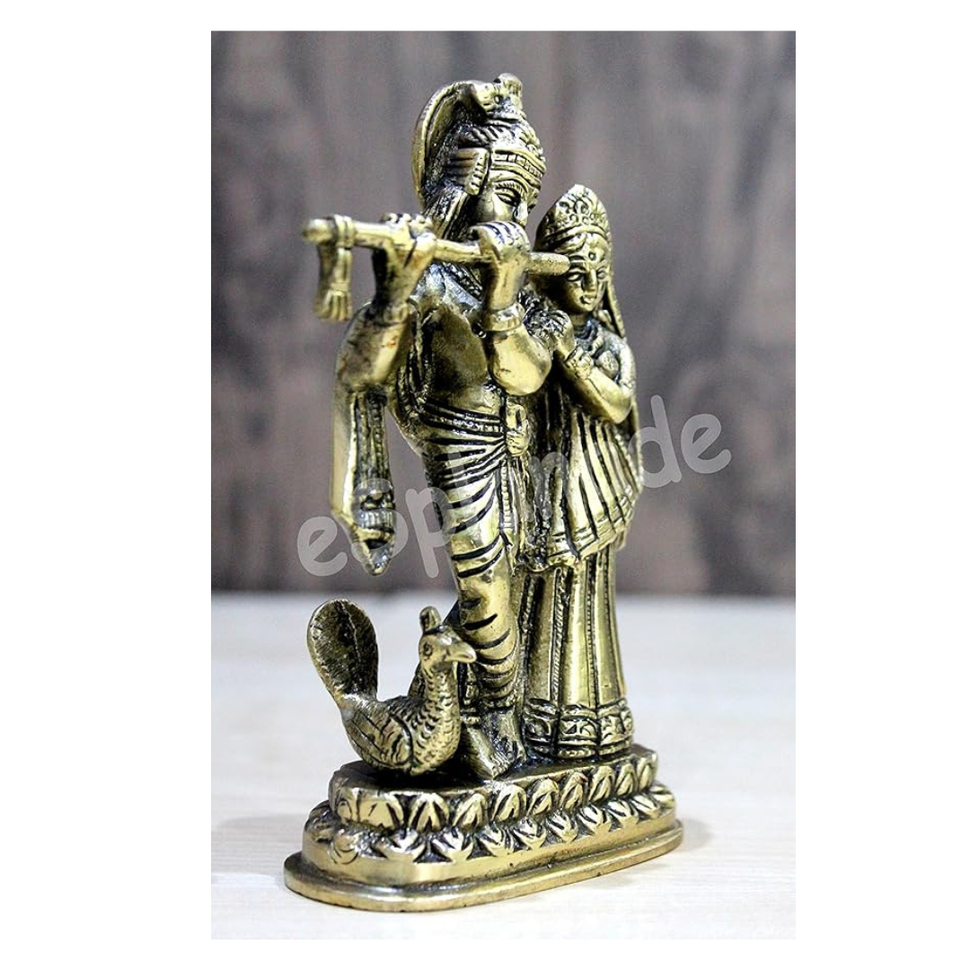 StonKraft Brass Radha Krishna Murti Idol Statue Sculpture (6") Golden