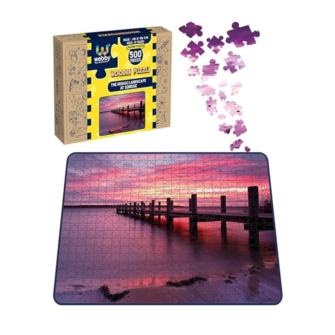 Webby Kid The Bridge Landscape at Sunrise Wooden Jigsaw Puzzle 500 Pieces