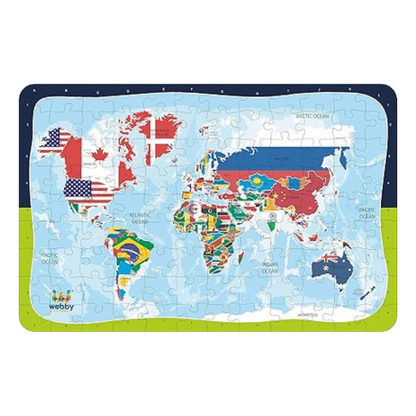 Webby Kids World Map with Flags Wooden Jigsaw Puzzle 108 Pieces