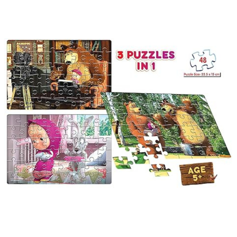 Frank Masha and The Bear (48 Pieces) 3 in 1 Jigsaw Puzzle for Kids for Focus and Memory - 70204